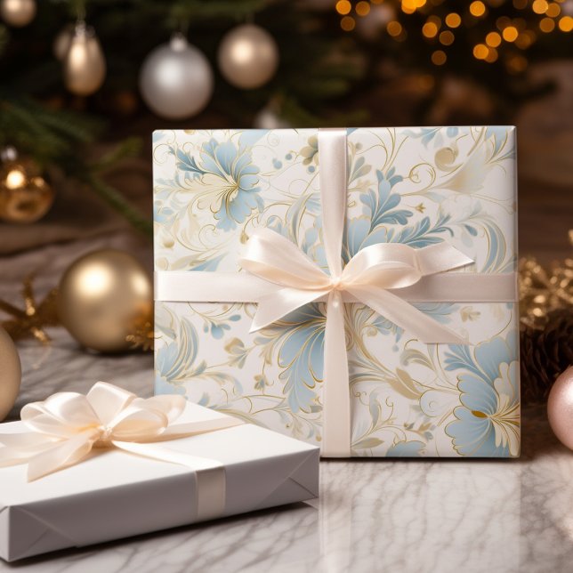 Papier Cadeau Noël de neige bleue et blanche (Créateur téléchargé)