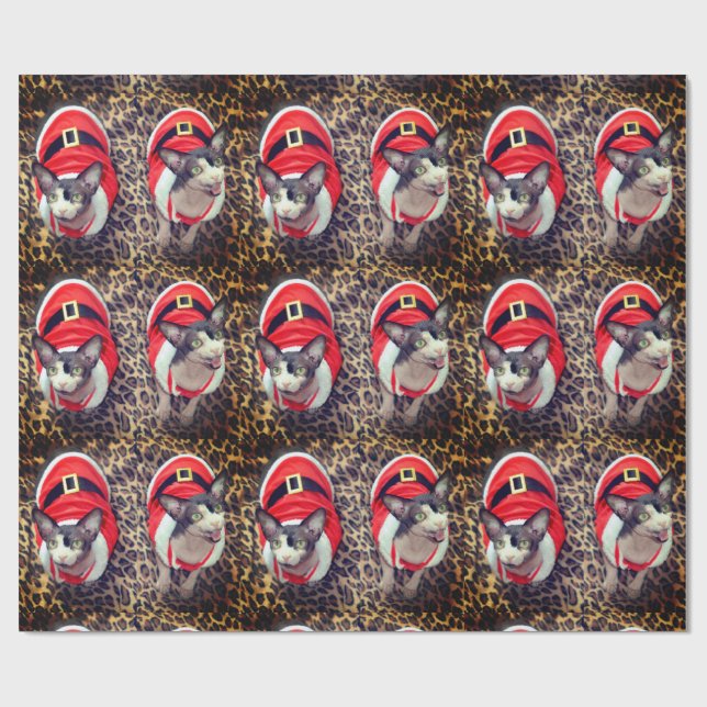 Papier Cadeau Noël de Ninja Père Noël de chat de Sphynx (Plat)