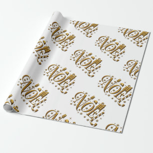 Papier Cadeau Noel de Noël or et blanc