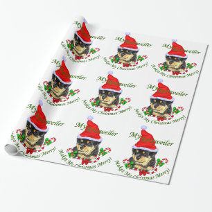 Papier Cadeau Noël de rottweiler joyeux