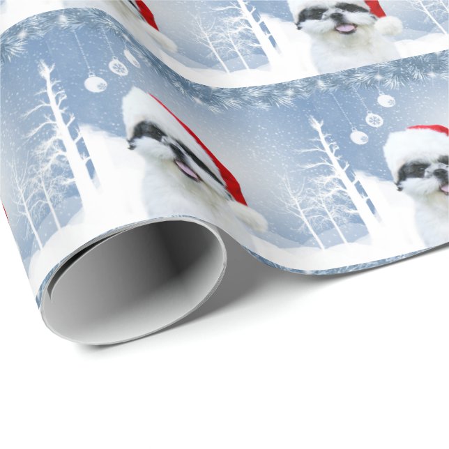Papier Cadeau Noël de Shih Tzu (Coin rond)