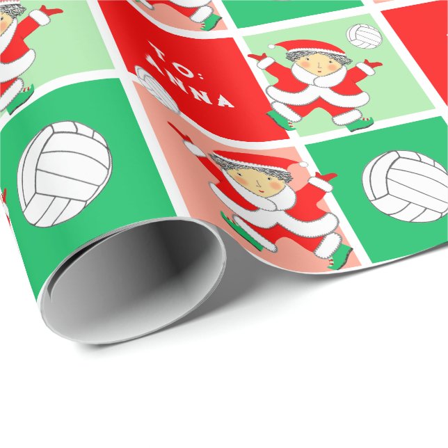 Papier Cadeau Noël de volley-ball féminin (Coin rond)