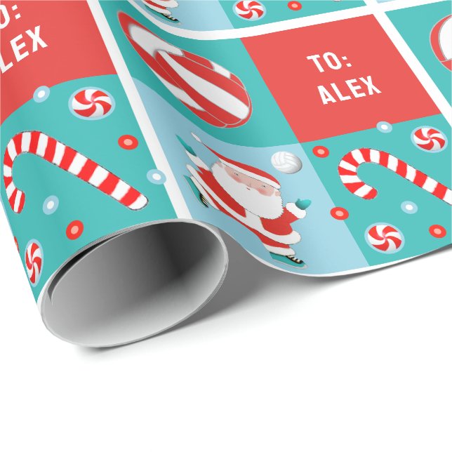 Papier Cadeau Noël de volley-ball personnalisé (Coin rond)
