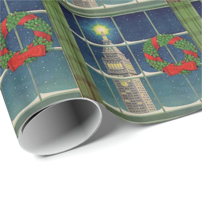 Papier Cadeau Noël des années 1950 dans la ville (Coin rond)