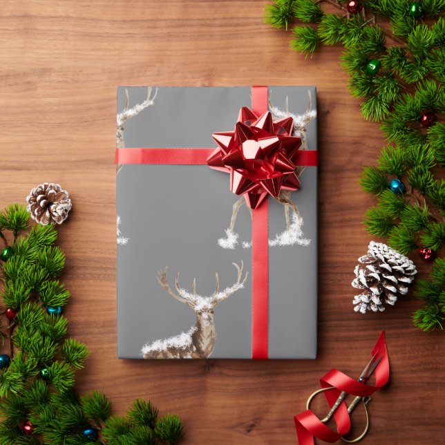 Papier Cadeau Noël des Antlers de cerfs gris foncé (Cadeau de vacances)