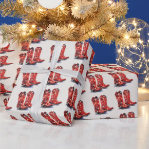Papier Cadeau Noël des bottes de cowboy de l'Ouest rouge