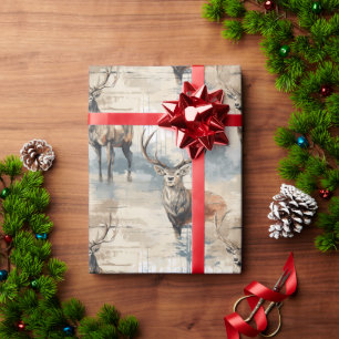 Papier Cadeau Noël des cerfs rustiques