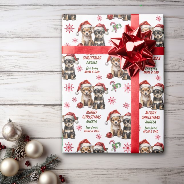 Papier Cadeau Noël des Chihuahua Chiuppies de Santa Hat (Créateur téléchargé)