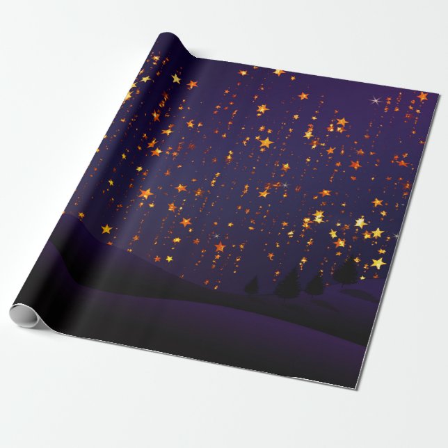 Papier Cadeau Noël des étoiles pourpres et aurifères (Déroulé)