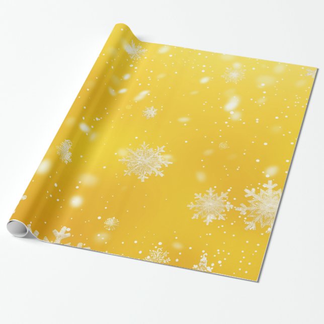 Papier Cadeau Noël des Flammes de neige jaunes/blanches (Déroulé)