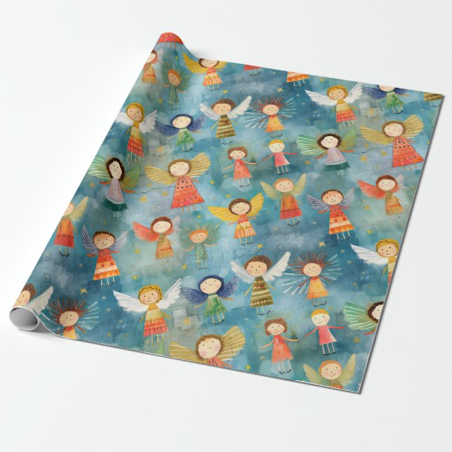 Papier Cadeau Noël des mignons anges (Déroulé)