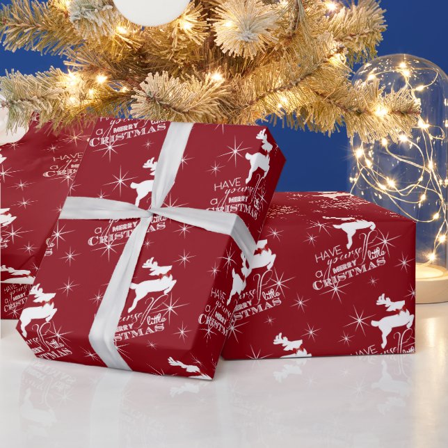 Papier Cadeau Noël des rennes de vol magique (rouge) (Vacances)