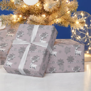 Papier Cadeau Noël des rennes d'ivoire Rose