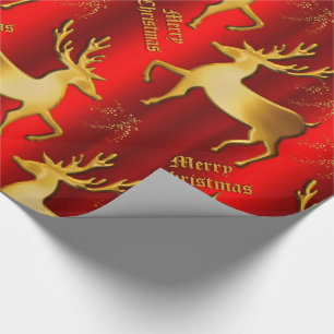 Papier Cadeau Noël des rennes rouges et dorés