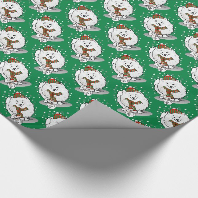 Papier Cadeau Noël d'hiver Poméranien (blanc) Écharpe de chien N (Coin)
