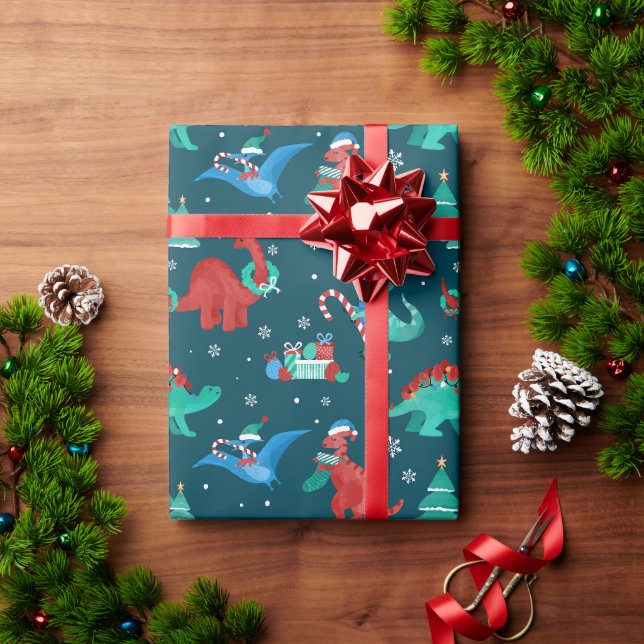 Papier Cadeau Noël Dinosaur Enfants Fun hiver Vacances (Cadeau de vacances)