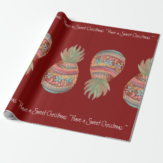 Papier Cadeau Noël doux d'ananas enveloppant le rouge