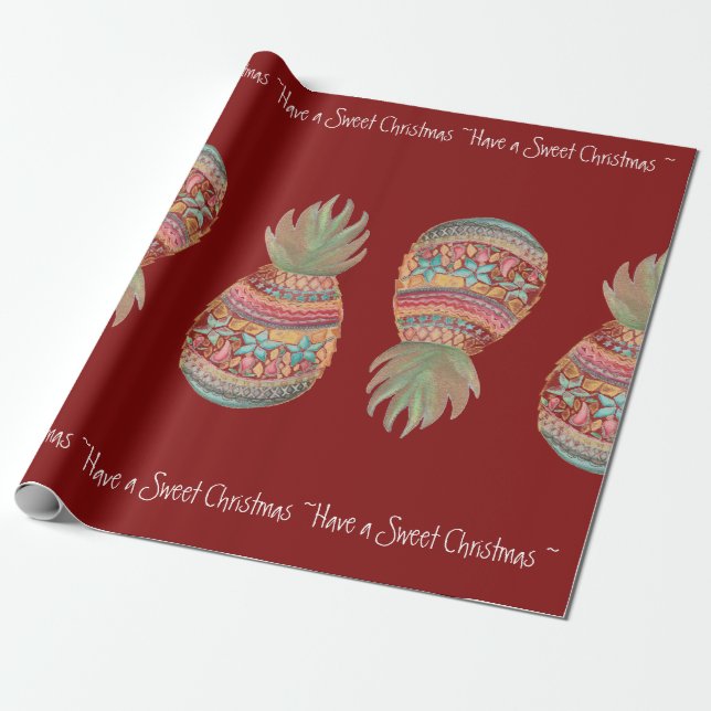 Papier Cadeau Noël doux d'ananas enveloppant le rouge (Déroulé)