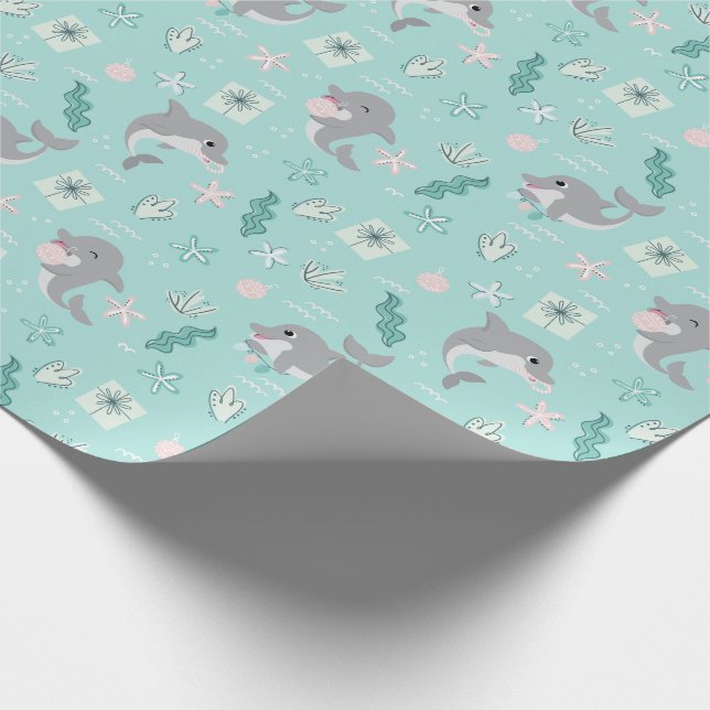 Papier Cadeau Noël doux dauphin (Coin)