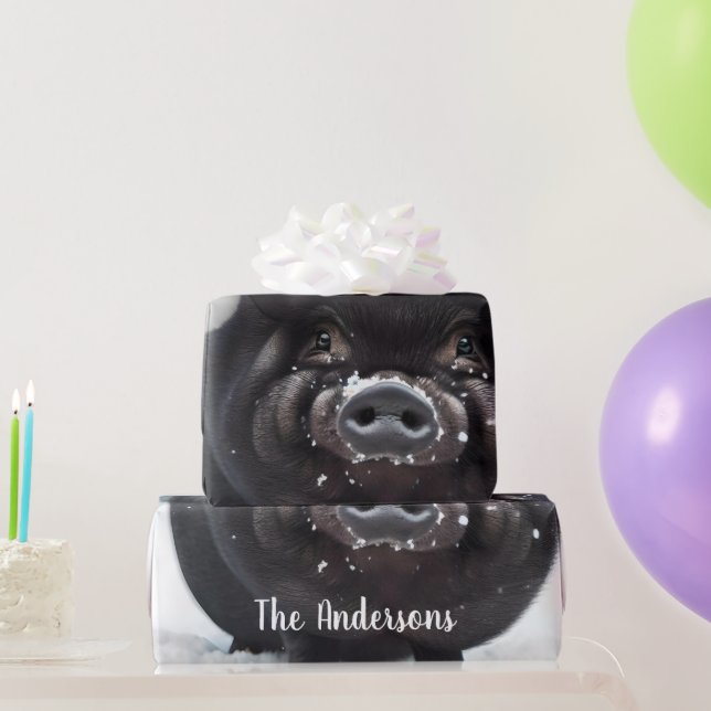 Papier Cadeau Noël doux noir Piggy (Cadeaux de fête)