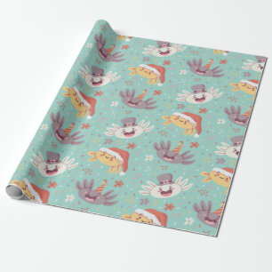 Papier Cadeau Noël du mignon Axolotl Motif de Noël Kawaii Animal