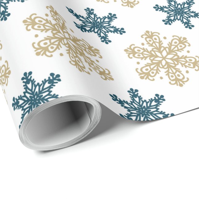 Papier Cadeau Noël du Motif Snowflake (Coin rond)