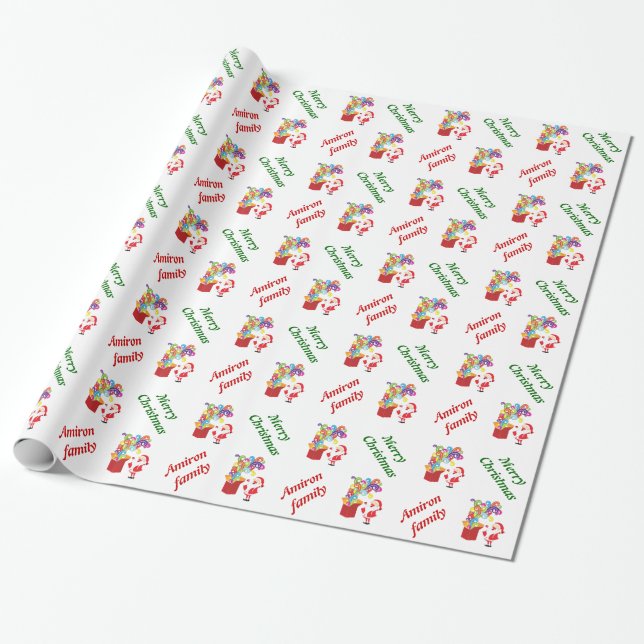 Papier Cadeau Noël du Père Noël mignon et boîte cadeau Noël (Déroulé)