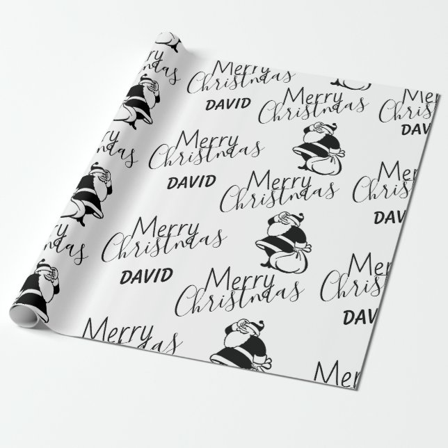 Papier Cadeau Noël du Père Noël noir et blanc (Déroulé)