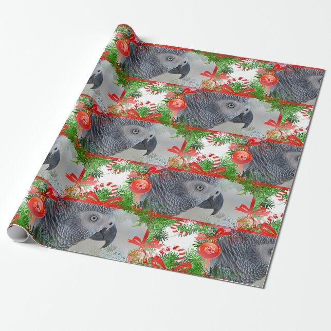 Papier Cadeau Noël du perroquet gris du Congo (Déroulé)