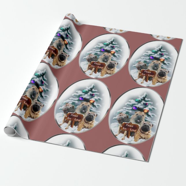 Papier Cadeau Noël du trio chinois Shar-pei (Déroulé)