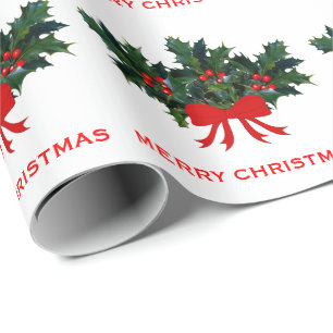 Papier Cadeau Noël élégant de vacances d'arc vert rouge de houx