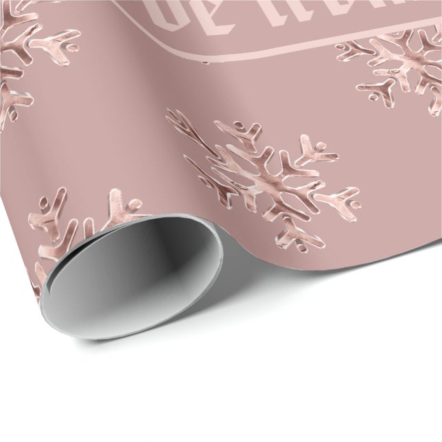 Papier Cadeau Noël élégant d'or de motif rose de flocons de (Coin rond)