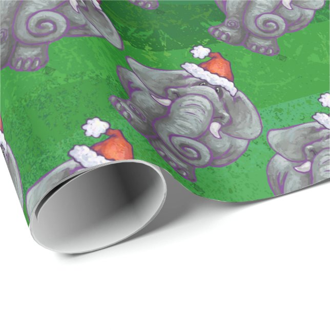 Papier Cadeau Noël Eléphant Sur Vert (Coin rond)