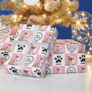 Papier Cadeau Noël Empreinte de Patte de Chien Photo Personnalis