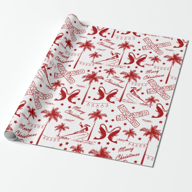Papier Cadeau Noël en Australie tropicale Toile rouge  (Déroulé)