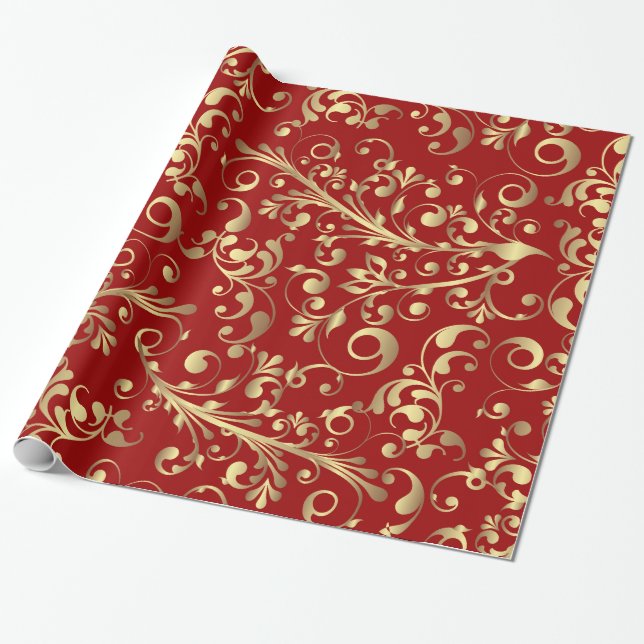 Papier Cadeau Noël en rouge et or (Déroulé)