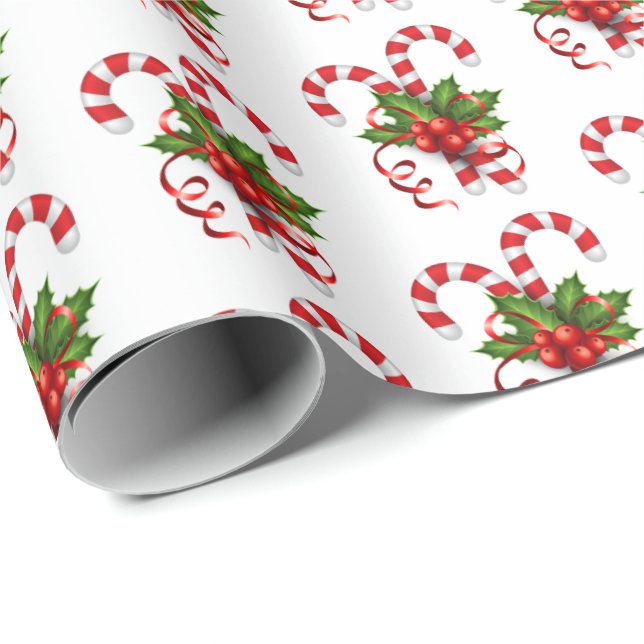 Papier Cadeau Noël enveloppant des cannes de Papier-Sucrerie (Coin rond)