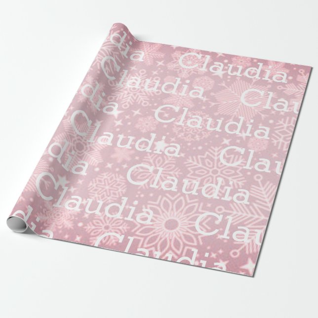 Papier Cadeau Noël Enveloppement Cadeau Snowflakes Nom Pink Fest (Déroulé)