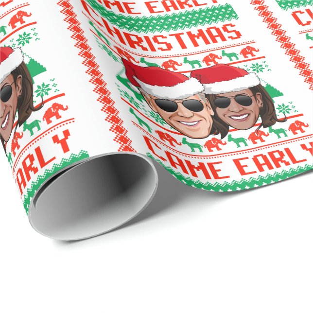 Papier Cadeau NOËL EST ARRIVÉ TÔT - Biden Harris 2020 (Coin rond)