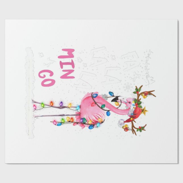 Papier Cadeau Noël - Fa-La-La-Mingo Flamant rose avec Noël (Plat)