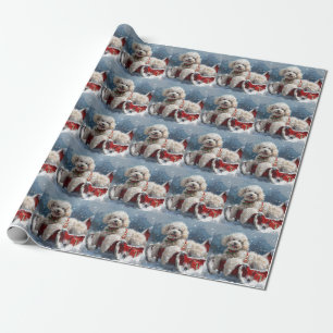 Papier Cadeau Noël Festif au Chien Caniche