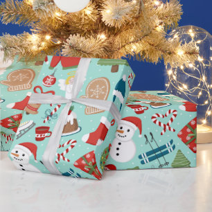 Papier Cadeau Noël Festif rose et rouge