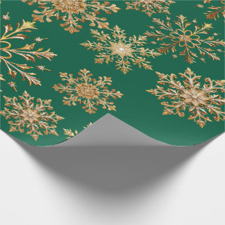 Papier cadeau Noël flocon de neige or et vert