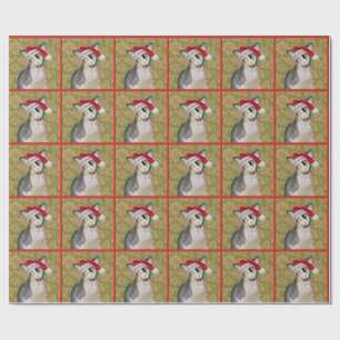 Papier Cadeau Noël floral de Père Noël de chat de Sphynx