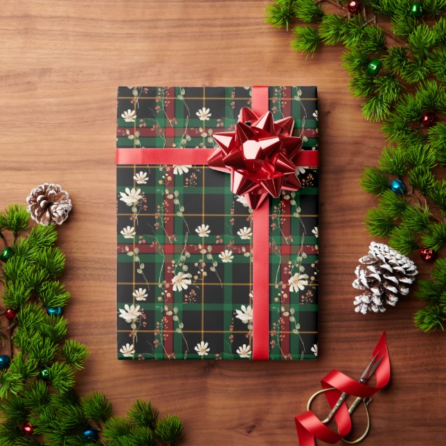 Papier Cadeau Noël Floral Fleur sauvage de la Marine (Cadeau de vacances)