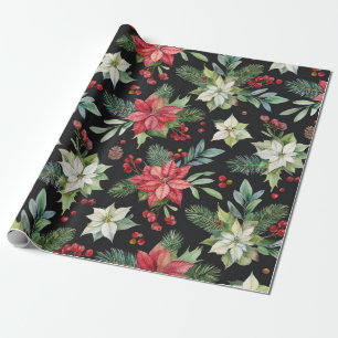 Papier Cadeau Noël floral foncé moderne