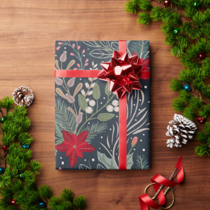 Papier Cadeau Noël Floral Poinsettia Heather d'hiver