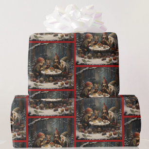 Papier Cadeau Noël Forêt elfes avec la souris ami Tea Party