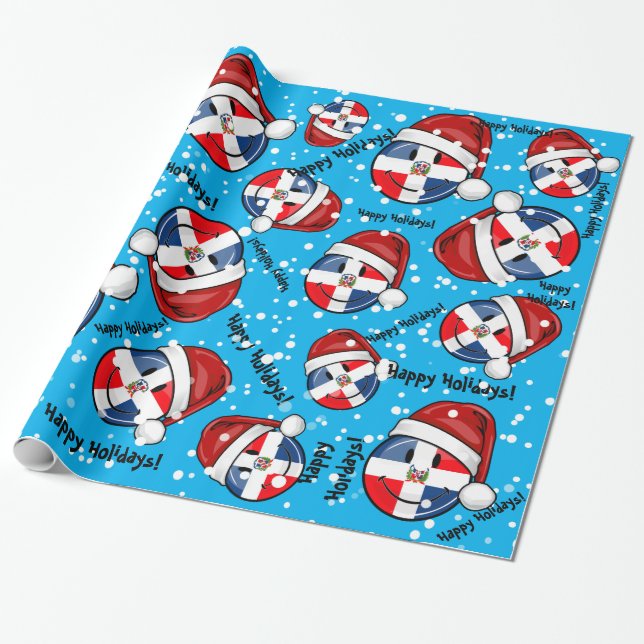 Papier Cadeau Noël gai de drapeau de la République Dominicaine (Déroulé)