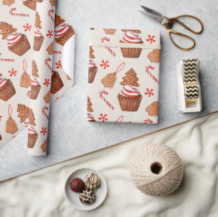 Papier Cadeau Noël Gingerbread Cookie Cupcake